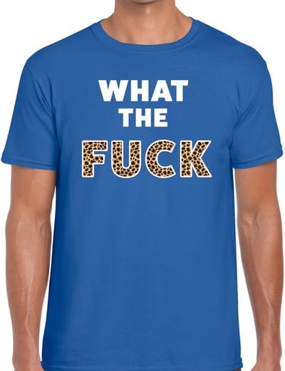 What The Fuck tijgerprint heren shirt blauw - Heren feest t-shirts S