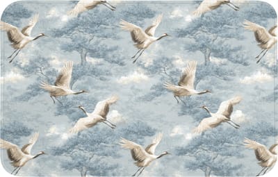 Badmat 80x50 cm - Antislip - Wolken - Kraanvogels - Blauw - Badmatten voor badkamer - Badkamermat - Douchemat - Badkamer mat