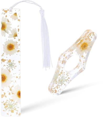 Dailygoods- Boekpaginahouder Antislip - Bladwijzer met Kwastje - Gedroogde Bloem Hars - Lichtgewicht Boekaccessoire - 14 × 2,5 cm - Cadeau voor Boekenwurm