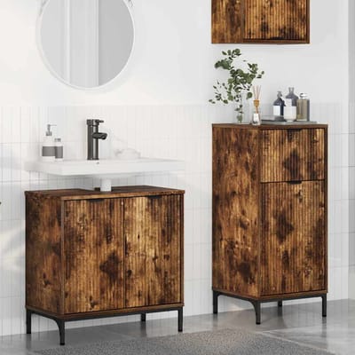 vidaXL - Badkamermeubel - Set - 2 - st - Rook - Eiken - Samengesteld - Hout - en - Metaal