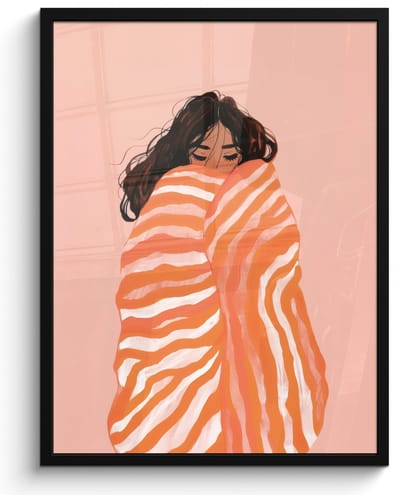 Poster in lijst - Fotolijst 50x70 cm - Posters - Meisje - Deken - Gestreept - Oranje - Posterlijst zwart - Decoratie - Wanddecoratie woonkamer - Muurdecoratie slaapkamer