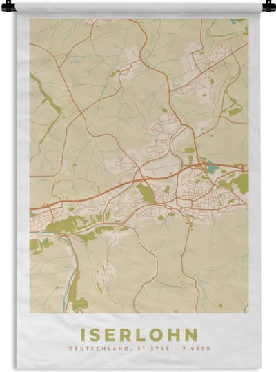 Wandkleed - Wanddoek - Plattegrond - Iserlohn - Kaart - Stadskaart - Vintage - 120x180 cm - Wandtapijt