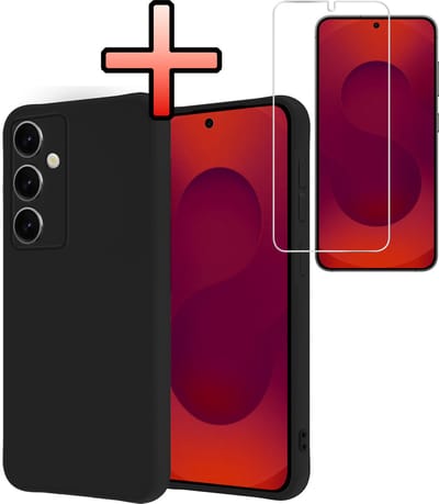 Hoesje - Met Screenprotector - Geschikt voor Samsung Galaxy S25 - Sterk & Shockproof - Back Cover - Siliconen Case - Telefoon Hoes - Zwart