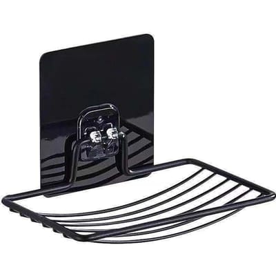 1 porte-savon en acier inoxydable, sans perforation, sans clous, pour salle de bain, monocouche, évacuation murale, ventouse, boîte à savon, étagère légère de luxe black sticker black