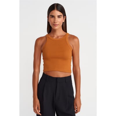 Geribbelde katoenen sweater zonder mouwen Crop Top
