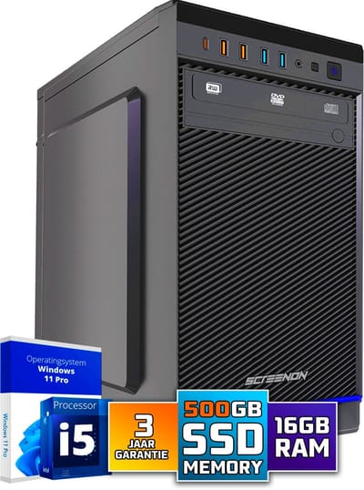 Intel Compleet PC | Intel Core i5 | 16 GB DDR4 | 500 GB SSD | Windows 11 Pro + WiFi & Bluetooth