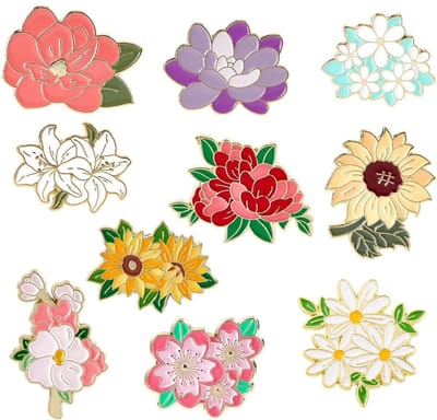 1 Doos 10Pcs 10 Stijlen Bloem Emaille Reversspeldjes Leuke Emaille Pins Bloemen Legering Plant Broche Pin Creatieve Lelie Zonnebloem Kleurrijke Rugzak Broche Pins Voor Vrouwen Mannen DIY