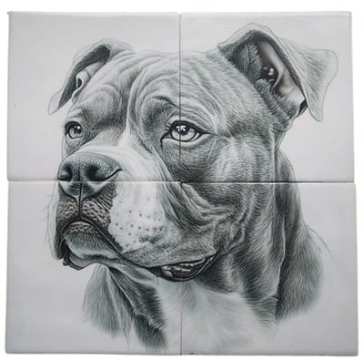 MadDeco Nederlands fabrikaat American Bully op plateau van 4 tegels Friese Witjes 13 x 13 cm per tegel