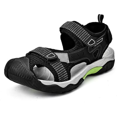 Zomer Echt Lederen Sandalen Heren Nieuwe Rijdende Vrije Tijd Sportsandalen Antislip Buiten Klittenband Strand Schoenen 45 black