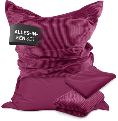 Lumaland Zitzak Classic XXL All-in-One Set Reuzenzitzak met corduroy & outdoor hoes Indoor Outdoor Bank Fauteuil EPS-vulling Afneembare hoes