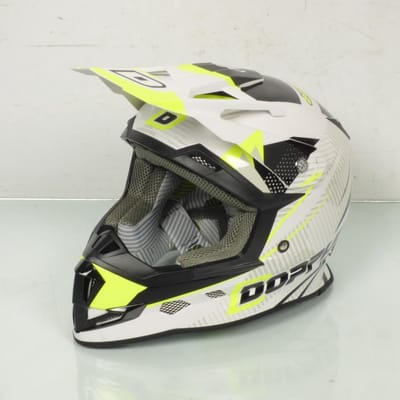 Casque moto cross Doppler blanc jaune noir taille L 59-60cm pour homme femme