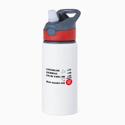 Hacebo® - 50 jaar Sarah en Abraham cadeau - waterfles met rietje rood - Hoera 50 jaar - 50 jaar cadeau - Jubileum man en vrouw - met opdruk - Grappige tekst - Jarig - Verjaardag - water fles - 650ML