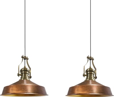 Bamyum Neo-Asletl Hanglamp Eettafel Lamp 2 Vlam Koperkleurig Ø40 cm Vintage Eettafel Lamp, Lampenkap Hanglamp