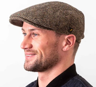Hatman of Ireland The Dubliner 100% Donegal Tweed beige / bruin Visgraat maat Small (56-57cm)