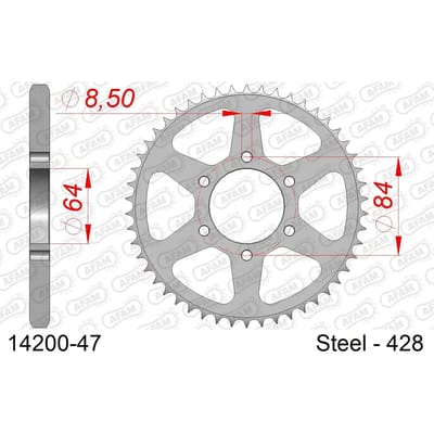 Stalen tandwiel Afam 428 47 dents