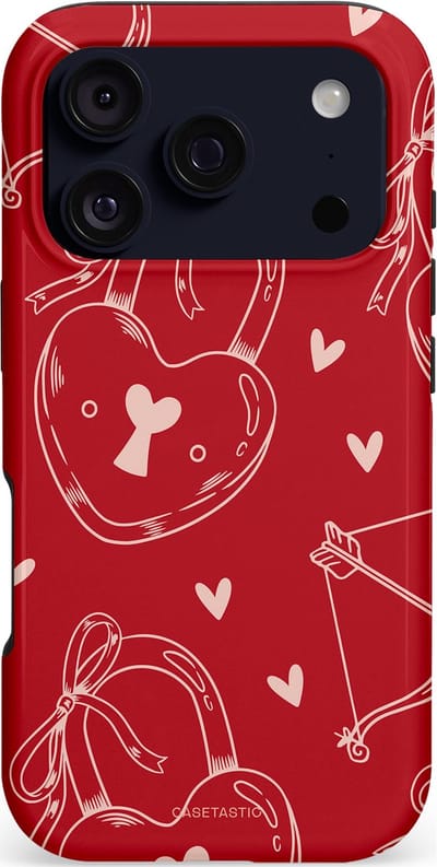 Casetastic hoesje geschikt voor Apple iPhone 17 Pro - MagSafe - Dubbellaagse bescherming - Hartendief - Liefdes Slotjes - Valentijn - Valentine - Love - Rood Wit - Fashion Case - Rood Terracotta