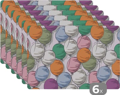 Placemat - Placemats kunststof - Ballonnen - Patroon - Feest - 45x30 cm - 6 stuks - Hittebestendig - Anti-Slip - Onderlegger - Afneembaar