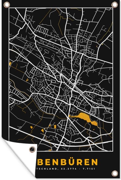 Muurdecoratie Stadskaart – Kaart – Ibbenbüren – Gold – Duitsland – Plattegrond - 120x180 cm - Tuinposter - Tuindoek