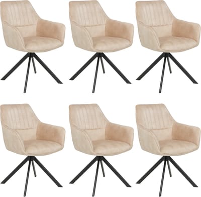 Colenis® - Noah Eetkamerstoel - Beige - Adoré Velvet - Set Van 6 - Luxe Design - Comfortabel en Stijlvol - Metalen Poten