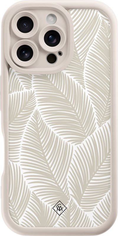 Casimoda® hoesje - Geschikt voor iPhone 16 Pro - Palmy Leaves Beige - Effen telefoonhoesje met lensbescherming - Siliconen/TPU - Backcover - Bruin/beige