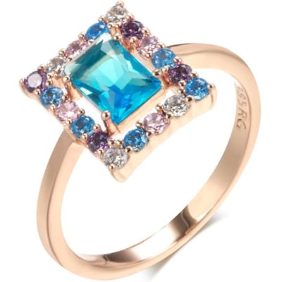 Kienl Nouveau Anneau Carré Couleur Or Rose Pour Femmes Zircon Naturel Bleu Ethnique Alliances Haute Qualité Bijoux Quotidiens Cadeaux 10
