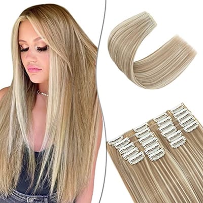 Natuurlijke clip-in haarstukken van 55 cm, 180 g, sandblond voor een volle haardos en eenvoudig gebruik