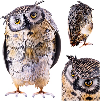 KADAX Uil-beeldje 22 cm, tuinbeeldje van gepoedercoat staal, decoratief beeldje voor in de tuin, tuinbeelden, metalen tuindecoratie, handgeschilderd dierenbeeldje, decoratieve beeldjes