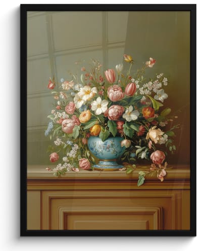 Poster in lijst - Fotolijst 50x70 cm - Posters - Vaas - Pastel - Kleuren - Bloemen - Posterlijst zwart - Decoratie - Wanddecoratie woonkamer - Muurdecoratie slaapkamer