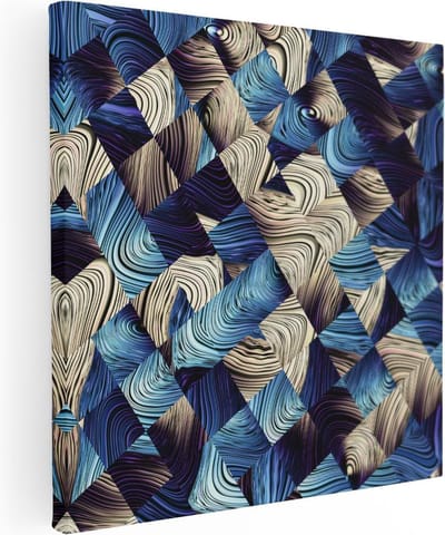 Artaza Canvas Schilderij Geometrische Wanddecoratie - 30x30 cm - Klein - Muurdecoratie Abstract - Canvas Schilderij Woonkamer - Kamer Accessoires Blauw