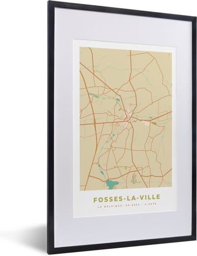 Fotolijst incl. Poster - Fosses-La-Ville - Stadskaart - Vintage - Plattegrond - Kaart - 40x60 cm - Posterlijst
