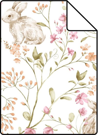 Proefstaal ESTAhome behang konijnen groen, roze en oranje - 26.5 x 21 cm - 131705-S