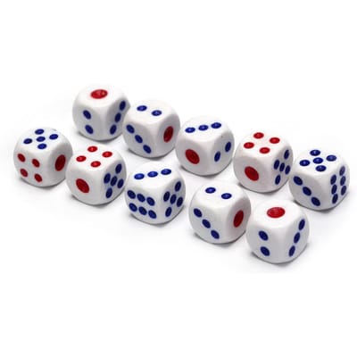 10 stuks 10 mm Hoge Kwaliteit Gokspel Dobbelstenen Wit met Blauwe en Rode Stippen Zeszijdige Stippen Dobbelstenen Poker Chips voor KTV Pub Feest gray