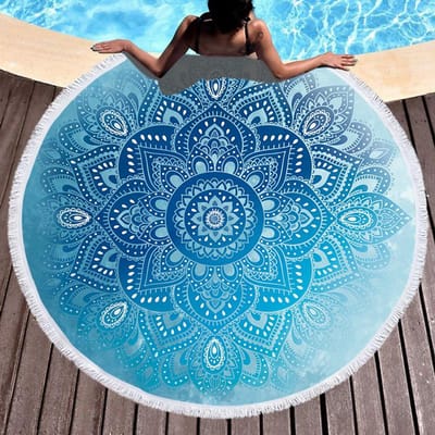 Blauwe Boheemse Strandlaken Microvezel Rond Sport Zee Strand Yoga Mat Met Kwastjes Draagbaar Grote Meditatie Liggen Handdoeken 150Cm 150x150cm