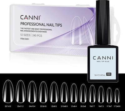 Canni Nagel Tips Transparant Almond met Nagellijm voor Tips - 240 stuks - Nageltips - Nageltips voor Gelnagels - Nagel Tips Acryl - Nepnagels met Lijm - Nagel Tips met Lijm