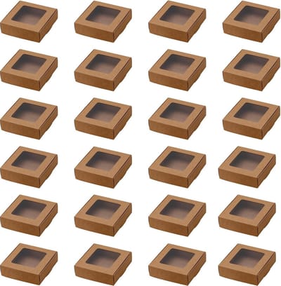 Dailygoods- Cadeaubox 24 Stuks - Kraft Papier - Transparante Venster - Geschikt voor Feesten - Professionele Uiterlijk - 10.5x10.5x3cm - Cadeauverpakking