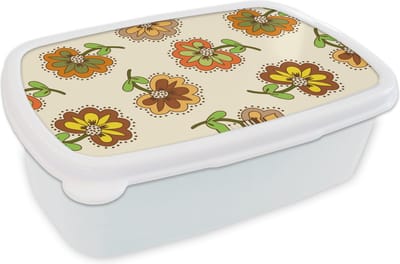 Broodtrommel Wit - Lunchbox Design - Bloemen - Retro - Vintage - Brooddoos 18x12x6 cm - Brood lunch box - Broodtrommels voor kinderen en volwassenen