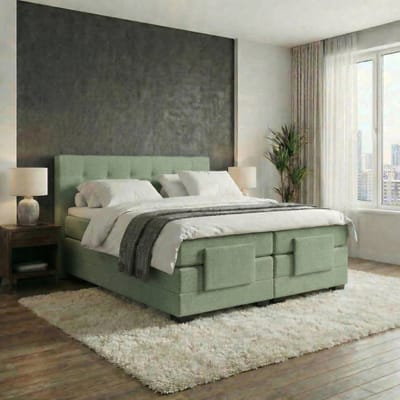 Anno 1588 Elektrische Boxspring LUXA - Pocketvering - Luxe Topper - Lentegroen - 90x200 cm - Inclusief Montage + Dekbed en Kussens