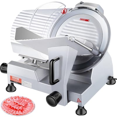 Trancheuse à Viande Commerciale, Trancheuse Électrique pour Charcuterie Alimentaire 240W, Trancheuse Électrique Alimentaire à Lame en Acier au Carbone de 10 pouces, Trancheuse à Viande 350-400 tr/min, 0 - 0,47 pouce