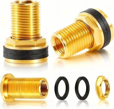 2 Stuks Regenton Voeder, Messing Schroefaansluiting 1/2 Inch x 3/8 Inch met 4 Stuks Dichtingen voor Waterbarrels en Watertanks, Ideaal voor Tuin en Irrigatie