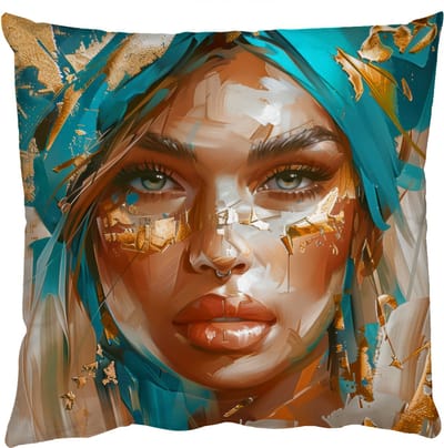 Sierkussens - Kussentjes Woonkamer - 50x50 cm - Vrouw - Portret - Goud - Luxe - Blauw