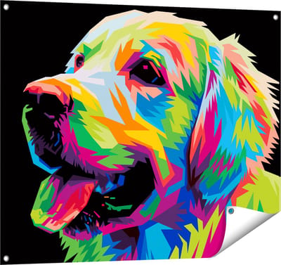 Gards Tuinposter Kleurrijke Hond - Abstract - 100x80 cm - Tuindoek - Tuindecoratie - Wanddecoratie buiten - Tuinschilderij