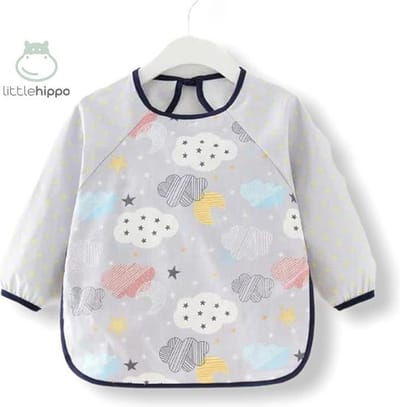 Kinderschort 'Cloud' lange mouwen - Slab met mouwen - Slabbetje Little hippo - Waterafstotend - Knutselen - Kliederschort - 12-36 Maanden