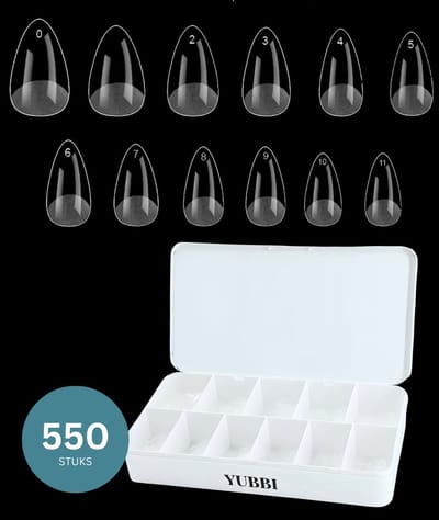 YUBBI Soft Gel Tips Short Almond - Full Cover - Nageltips voor Gellak en Acryl - Plaknagels - 11 Maten - 550 Stuks