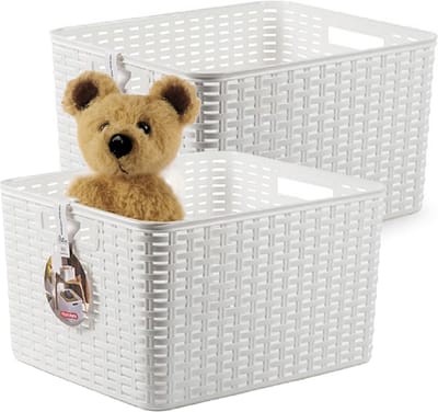 Plasticforte Opbergmand - 4x - Kastmand - rotan kunststof - wit - 28 Liter - 34 x 40 x 23 cm