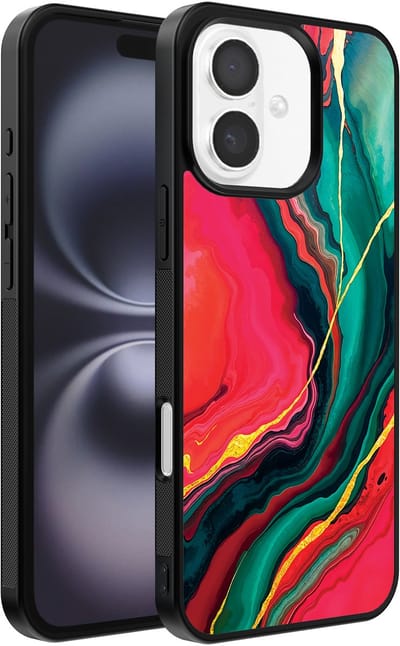 Smartphonica Telefoonhoesje Geschikt voor iPhone 16 Plus met Rood Groen Marmer Opdruk - TPU Backcover Case Red Green Marble Design geschikt voor iPhone 16 Plus