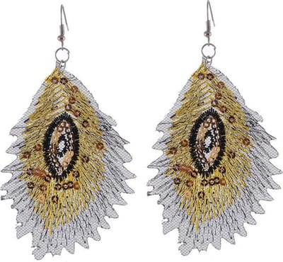 Behave - Oorbellen - geborduurde print - goud, bruin en zilver - pailletten lovertjes
