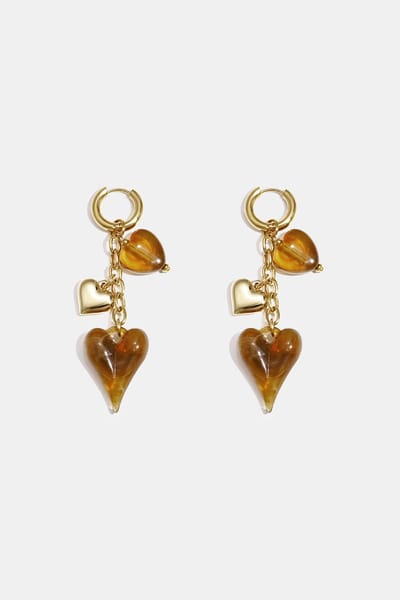 Oorbellen van roestvrij staal met hartjesmotief, casual, dagelijks en romantisch, dames sieraden - Bruin/Goud