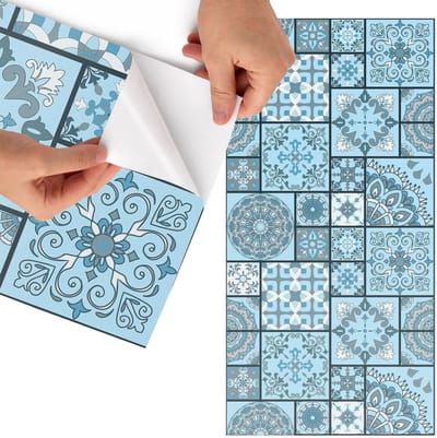 Tulup Meubelfolie - Mozaïekpatronen Meubel Wrap Folie - 65x130 cm - Blauw Meubelfolie - Decoratiefolie Zelfklevend - Geometrische Meubelfolie - Meubelfolie Zelfklevend - Badkamer decoratie - Achtergronden en patronen
