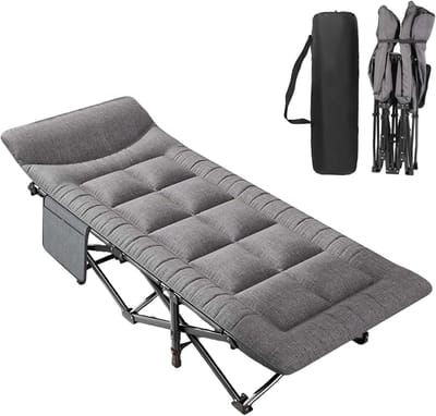 Veld Bed - Gastenbed Klapbed - Kamperen Reizen - Met Zijvak - 65 x 190 cm - Zwart