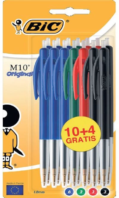 Balpen Bic M10 assorti medium blister à 10+4 gratis | 20 stuks